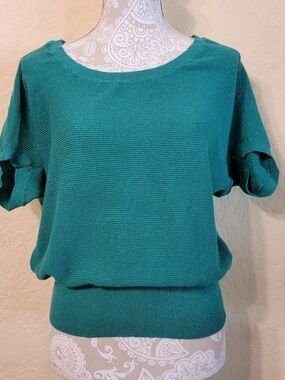 Express Teal Sparkle Knit Short Sleeve Dolman Top Sz M